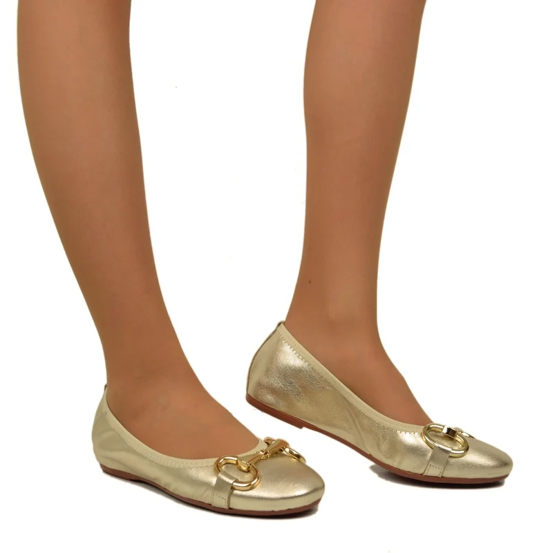 Ballerine color Platino in Nappa Elasticizzate con Morsetto