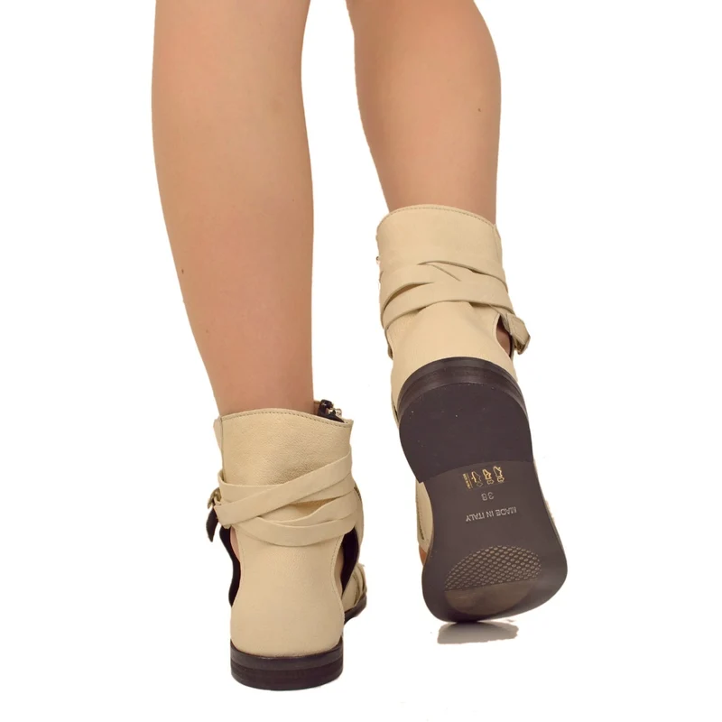 Sandali a Stivaletto Donna Bianchi in Pelle con Fibbia e Zip