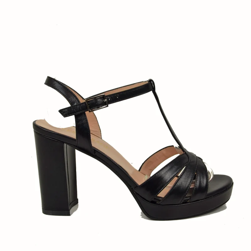 Sandali Donna in Pelle Neri con Tacco Alto Made in Italy