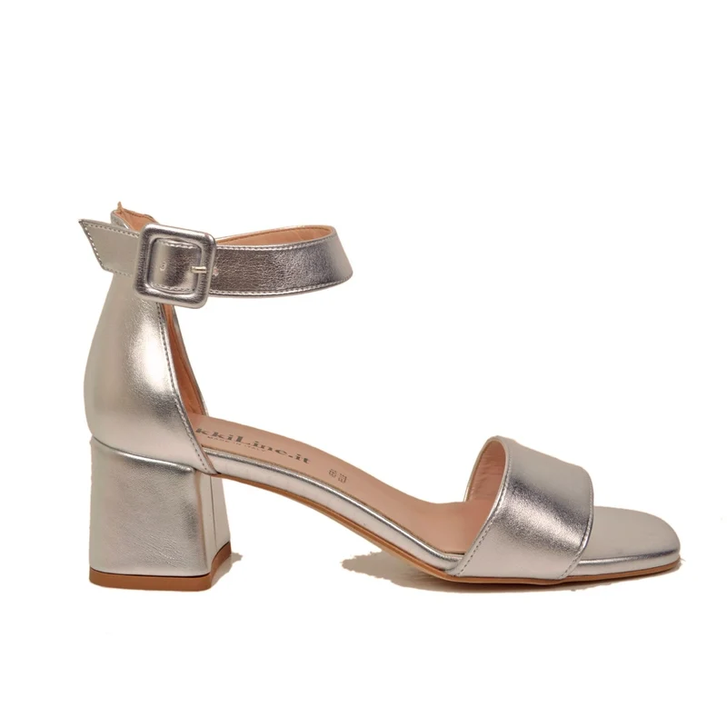 Sandali Donna Argento con Cinturino Regolabile Made in Italy