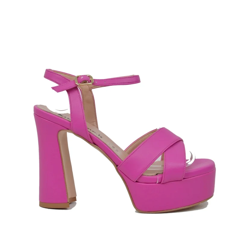 Sandali Donna in Pelle Fuxia con Plateau e Cinturino Regolabile
