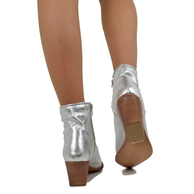 Stivaletti Texani Donna Estivi in Pelle Laminata Argento