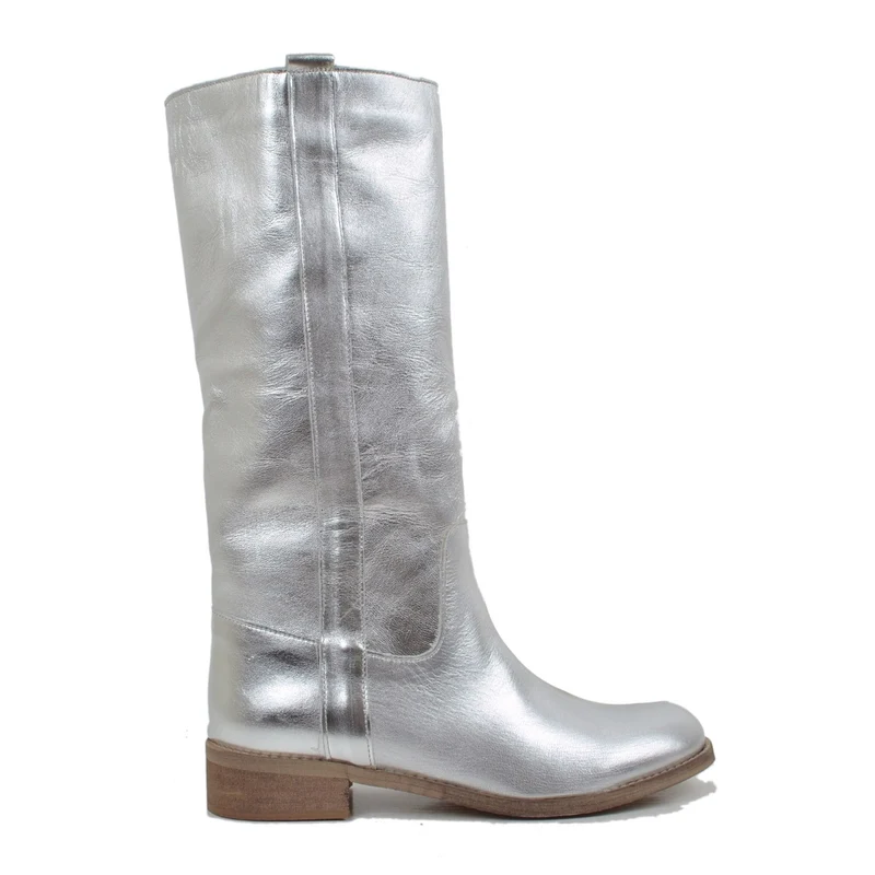 Stivali Camperos Donna in Pelle Laminata color Argento