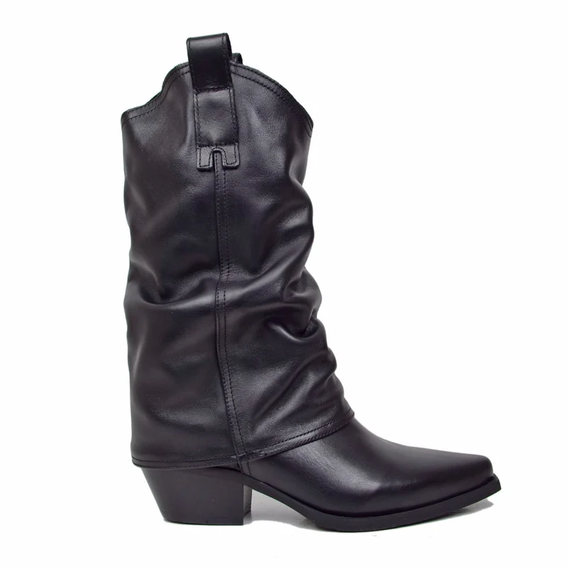 Stivali Texani Donna con Ghetta in Pelle Neri Made in Italy