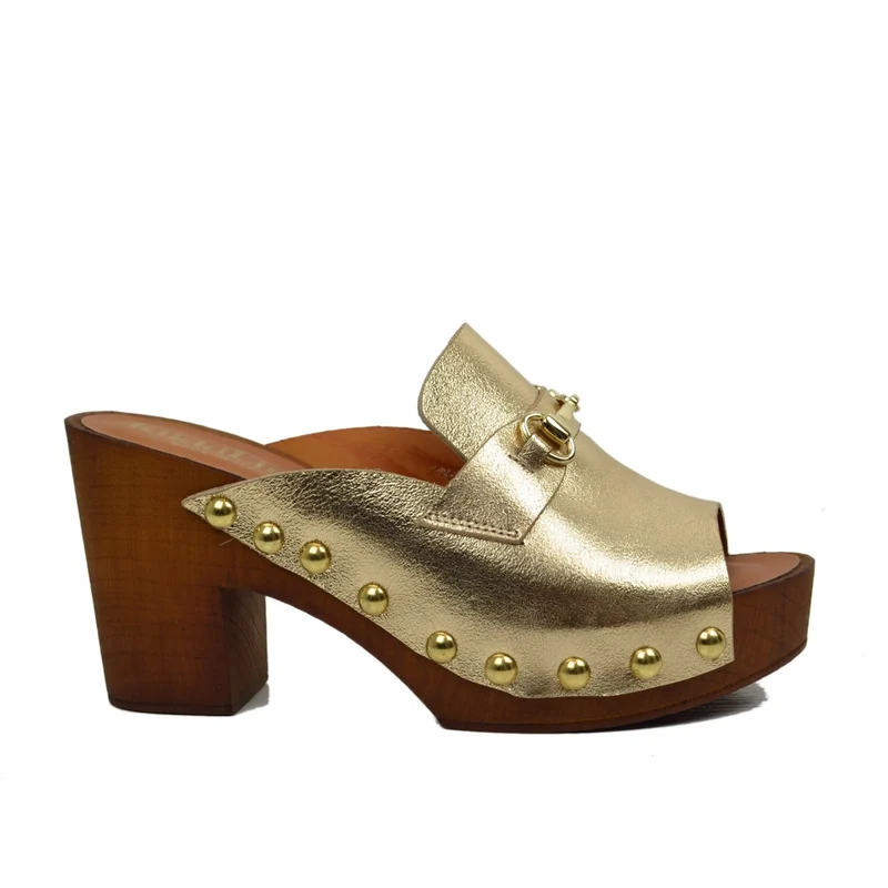 Zoccolo Donna in Pelle Laminata in color Platino con Catena