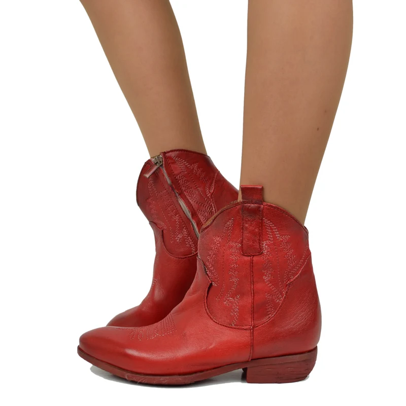 Stivaletti Texani Donna in Pelle Rossa Made in Italy