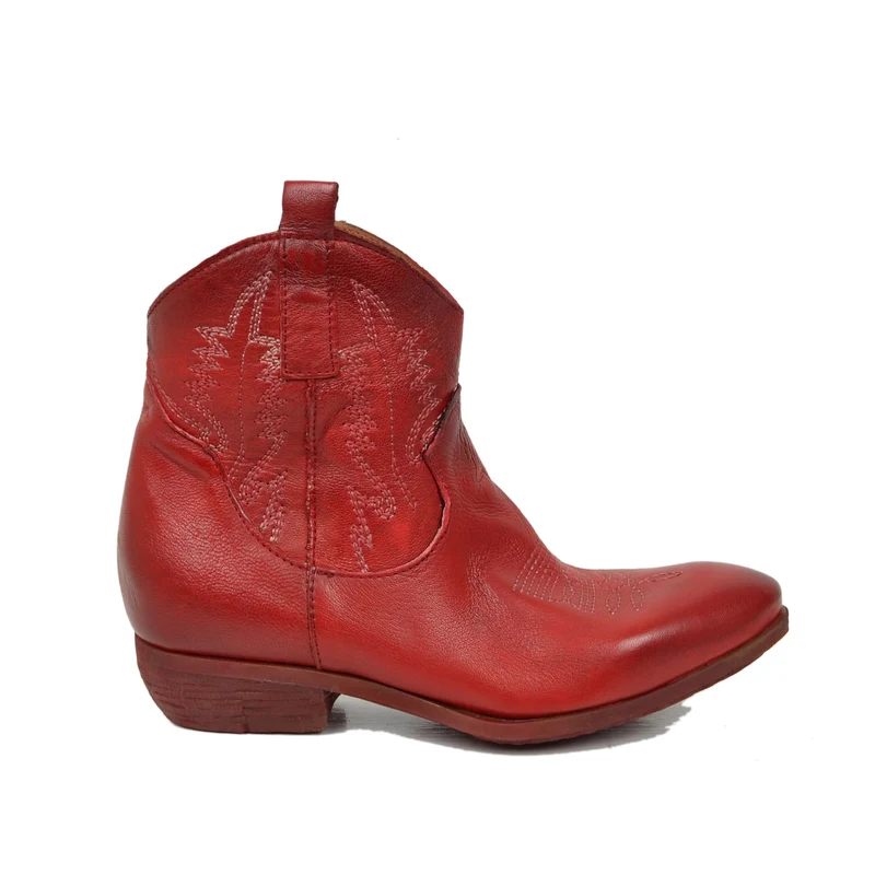 Stivaletti Texani Donna in Pelle Rossa Made in Italy