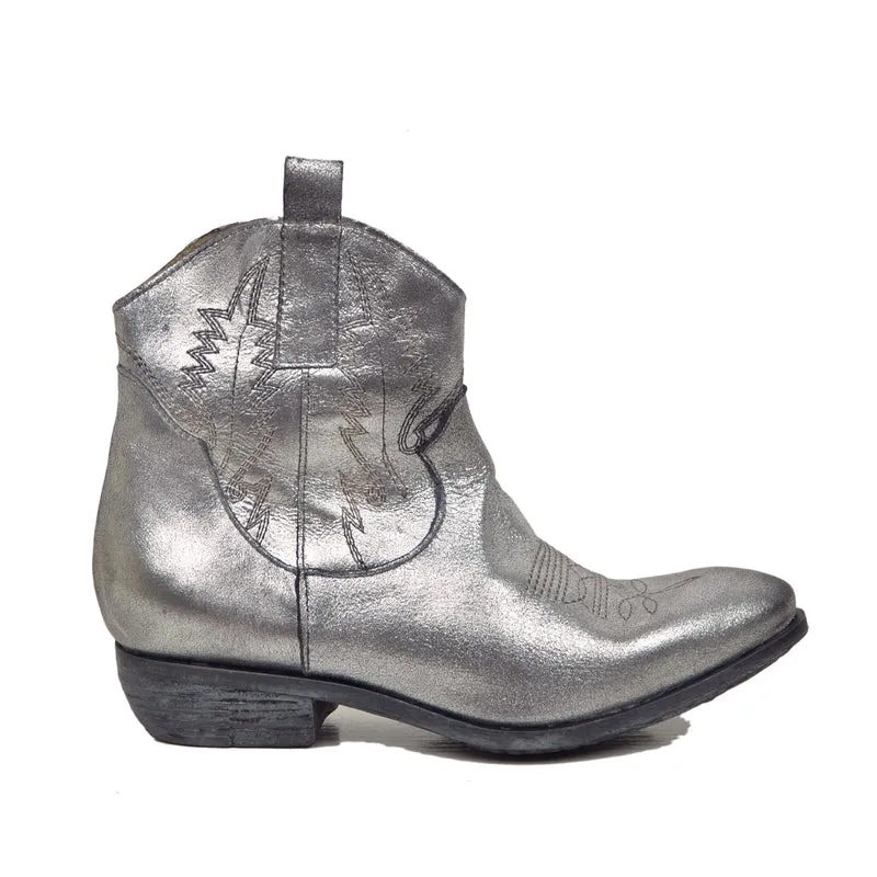 Stivaletti Texani Donna in Pelle Laminata Argento Made in Italy