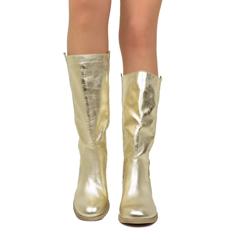 Stivali Camperos Donna in Pelle Laminata color Platino