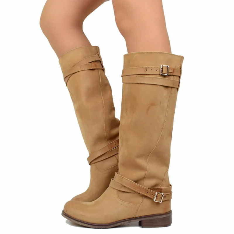 Stivali Donna Camperos Alti in Pelle Vintage Sfumata Marroni