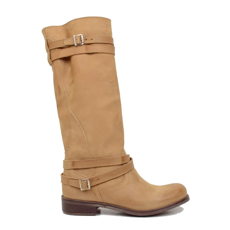 Stivali Donna Camperos Alti in Pelle Vintage Sfumata Marroni