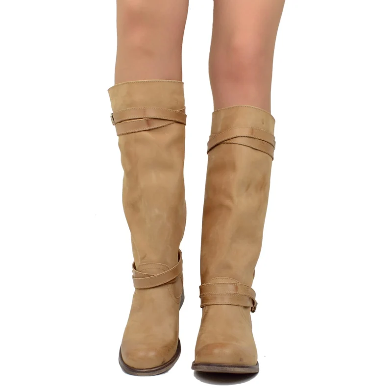 Stivali Donna Camperos Alti in Pelle Vintage Sfumata Marroni