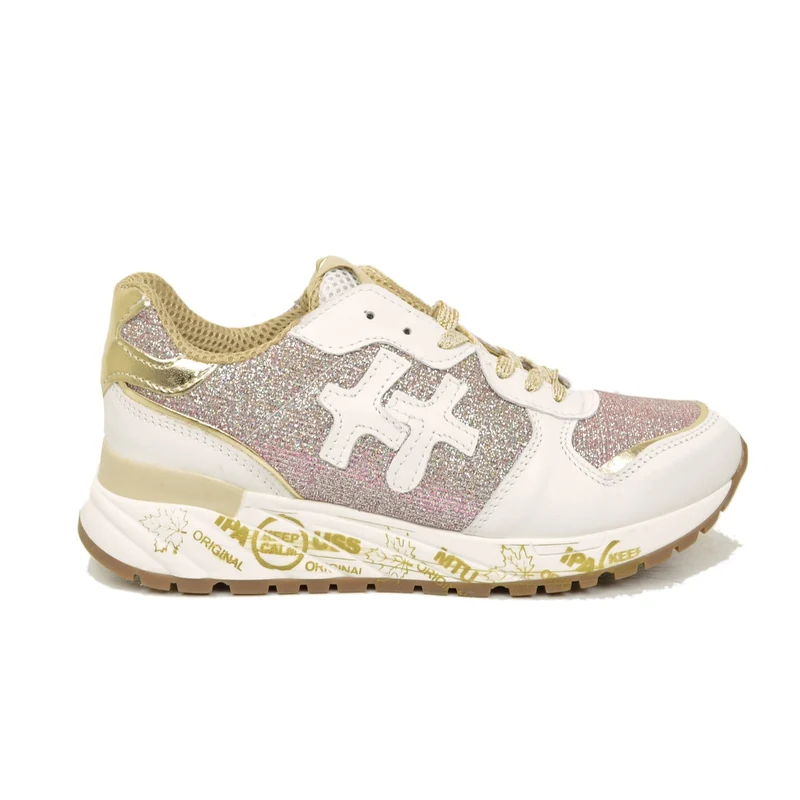 Sneakers Donna in Pelle Bianca con Glitter Rosa Made in Italy
