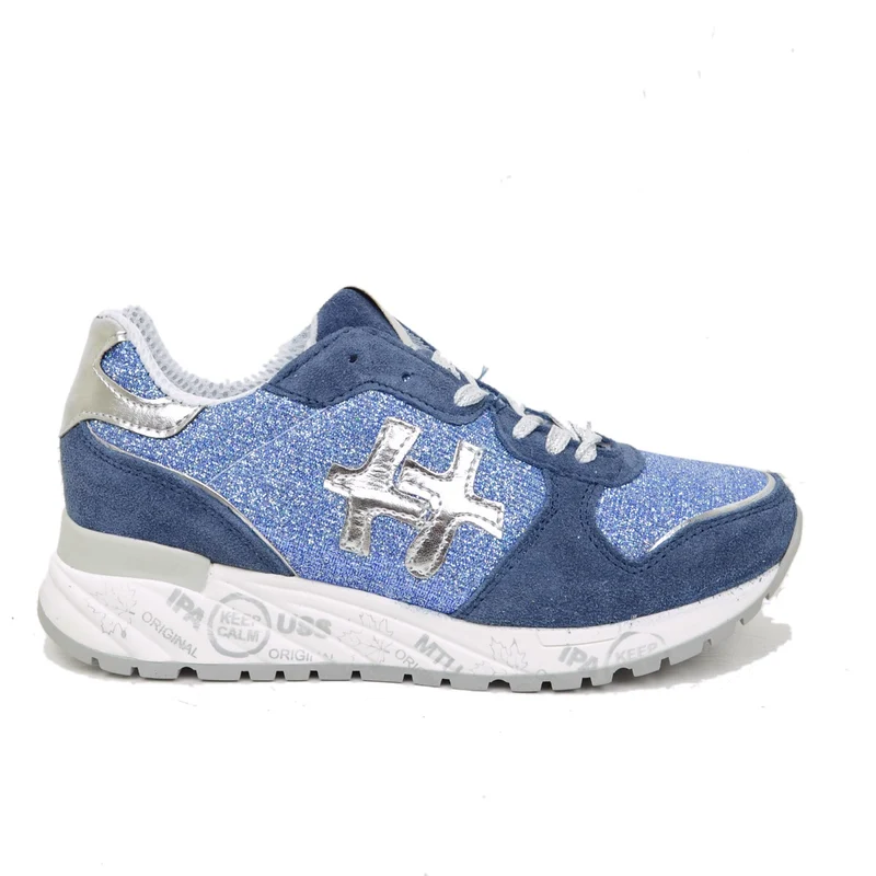 Sneakers Donna Blu Jeans con Glitter e Pelle in Camoscio Made in Italy