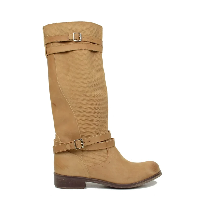 Stivali Estivi Donna in Pelle Nabuk Vintage Zigrinati Terra