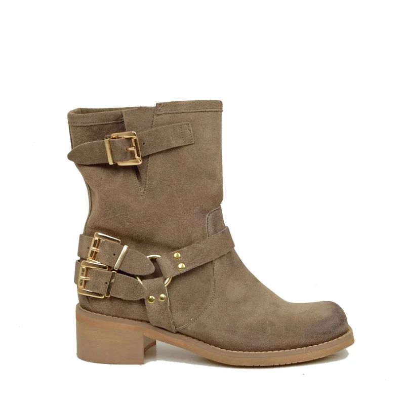 Stivaletti Donna in Pelle Scamosciata Taupe con Punta Squadrata