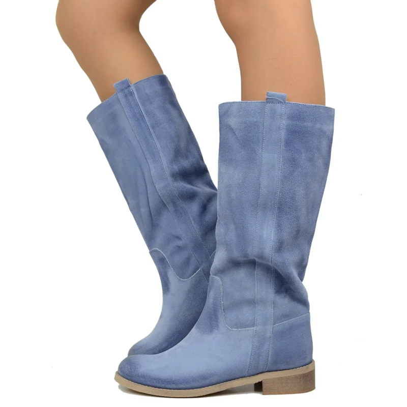 Stivali Donna Camperos in Pelle Scamosciata Jeans Made in Italy