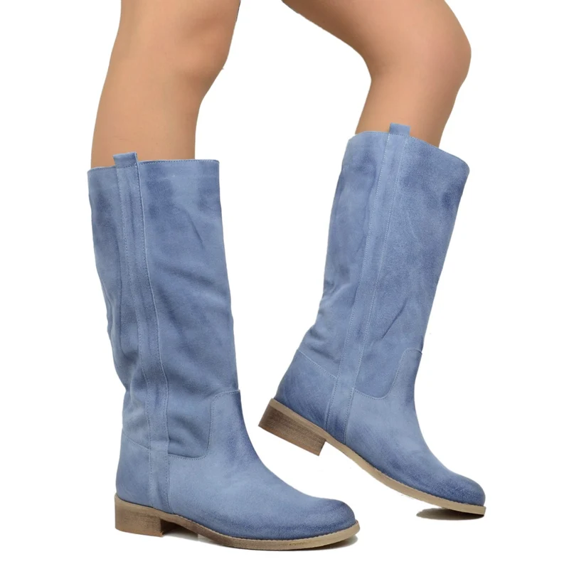 Stivali Donna Camperos in Pelle Scamosciata Jeans Made in Italy