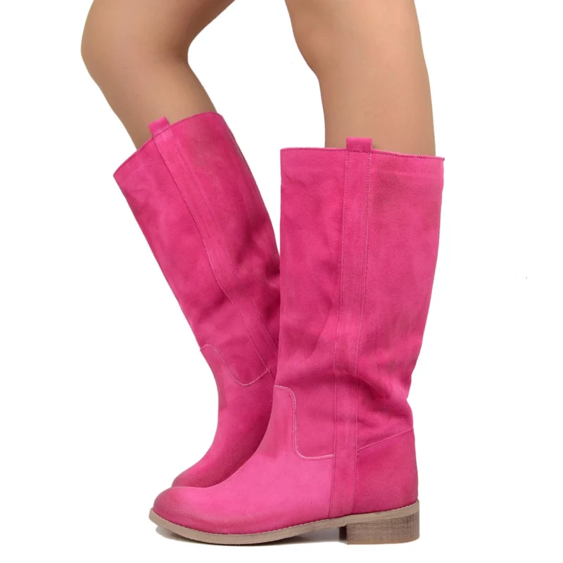 Stivali Donna Camperos in Pelle Scamosciata Fuxia Made in Italy