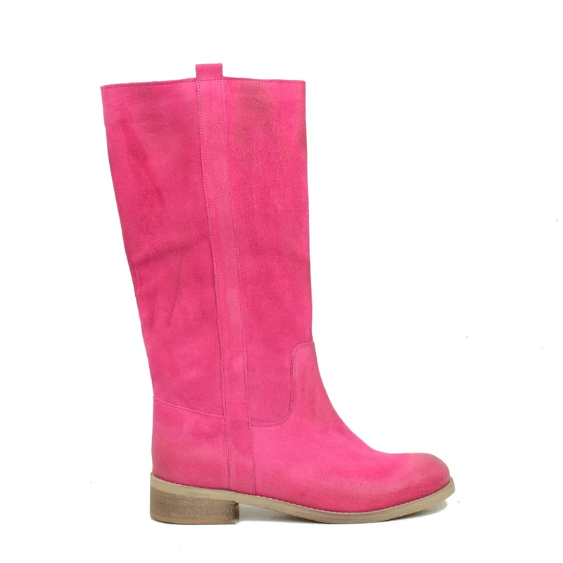 Stivali Donna Camperos in Pelle Scamosciata Fuxia Made in Italy