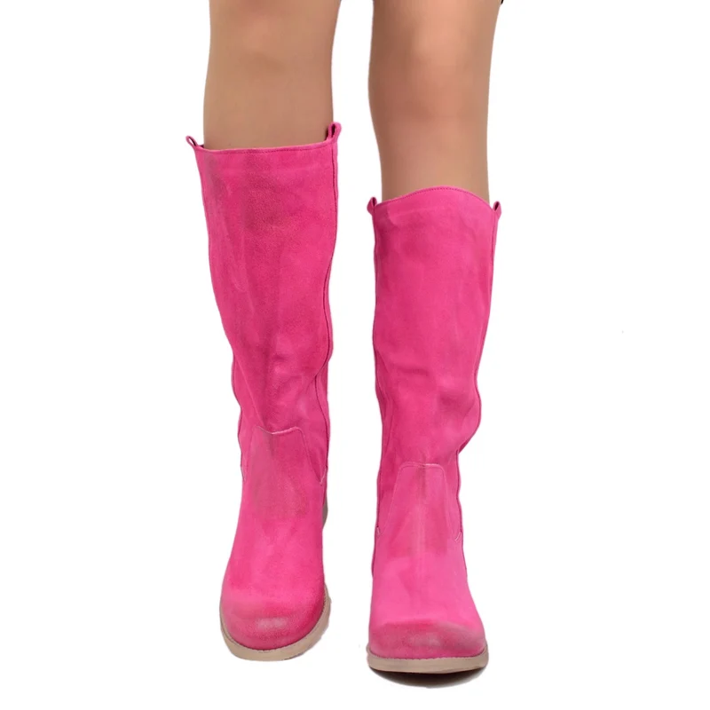 Stivali Donna Camperos in Pelle Scamosciata Fuxia Made in Italy
