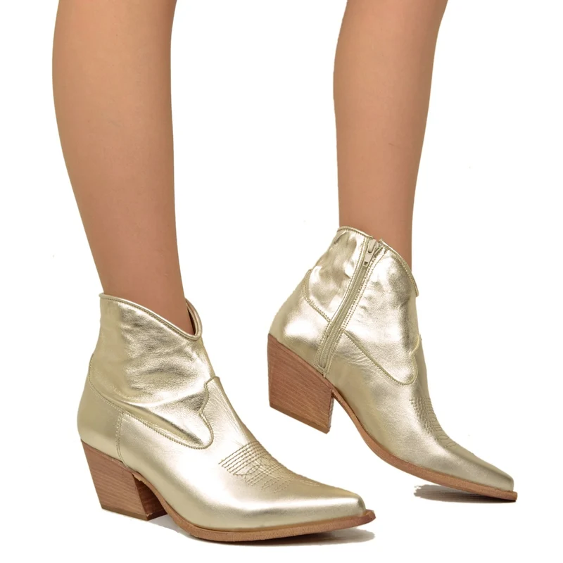 Stivaletti Texani Donna Estivi in Pelle Laminata Platino