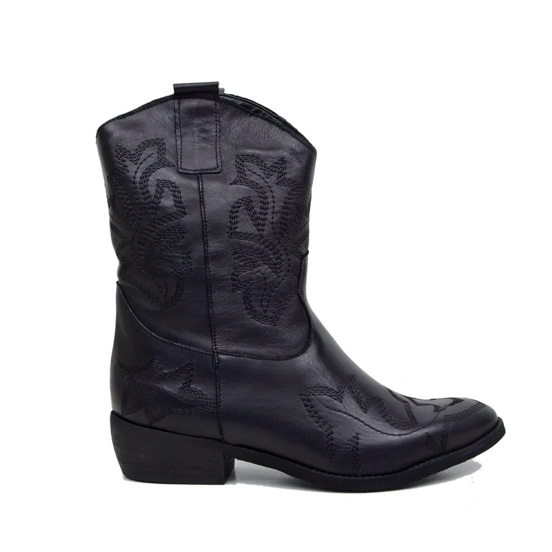 Stivali Texani Donna Neri Estivi con Cuciture Made in Italy