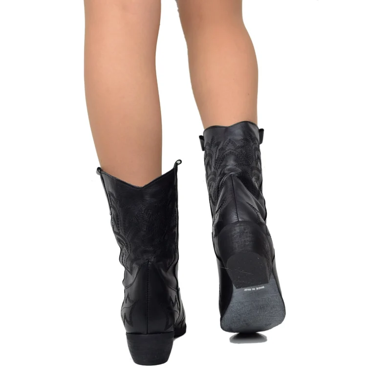 Stivali Texani Donna Neri Estivi con Cuciture Made in Italy