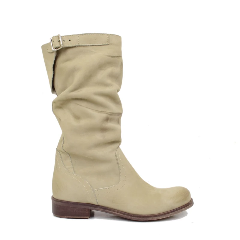Stivali Donna Estivi in Pelle Nabuk Vintage Taupe Made in Italy