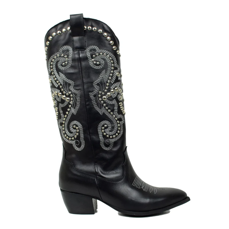 Stivali Texani Donna Estivi con Borchie e Cuciture Made in Italy
