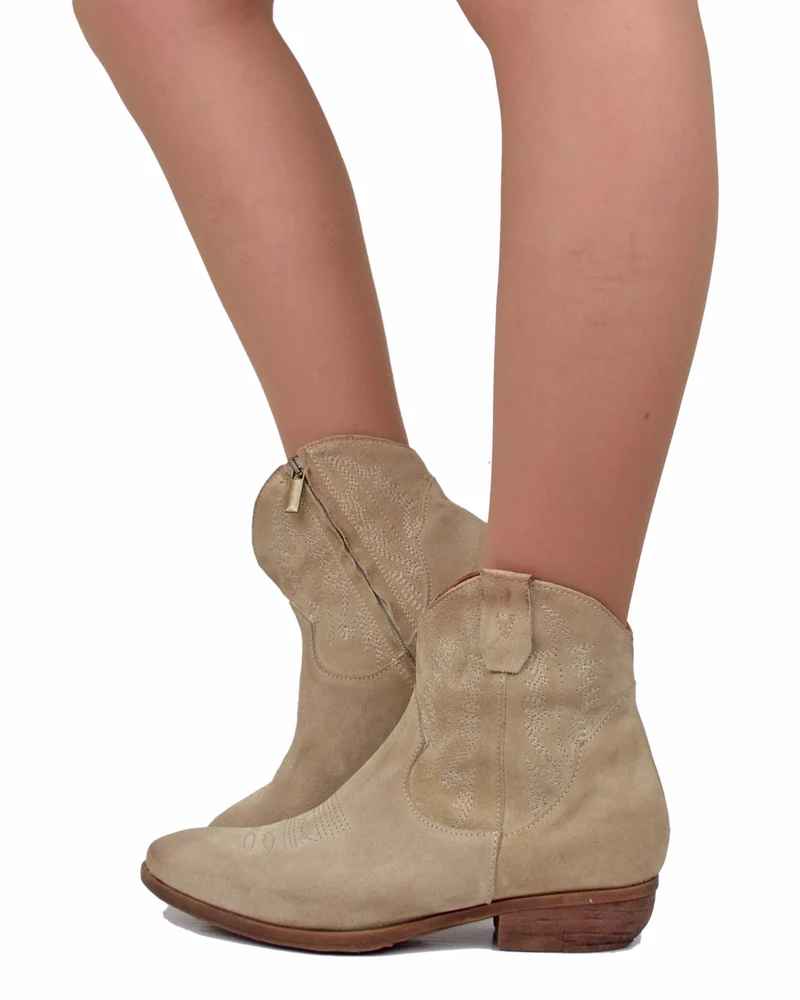 Stivaletti Texani Donna Estivi in Pelle Scamosciata Camel