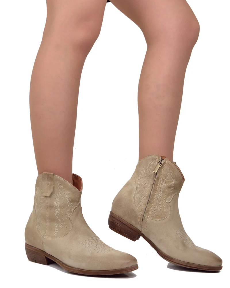 Stivaletti Texani Donna Estivi in Pelle Scamosciata Camel