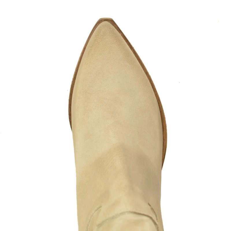 Stivali Donna Texani in Pelle Scamosciata Beige Made in Italy