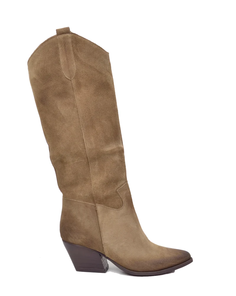 Stivali Donna Texani in Pelle Scamosciata Taupe Made in Italy