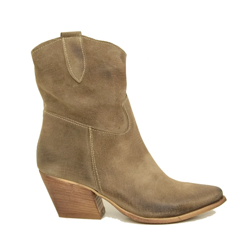 Stivaletti Texani Estivi Donna in Pelle Scamosciata Taupe