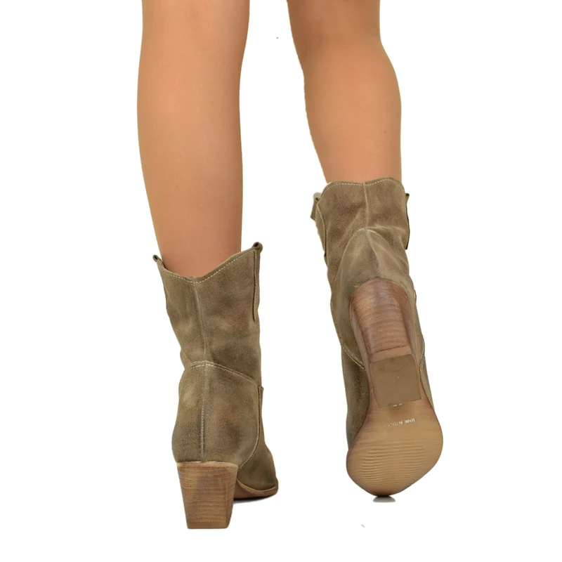 Stivaletti Texani Estivi Donna in Pelle Scamosciata Taupe