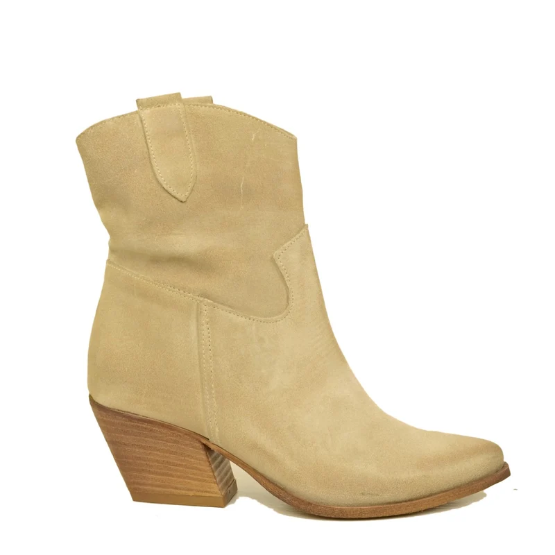 Stivaletti Texani Donna in Pelle Scamosciata Beige Made in Italy