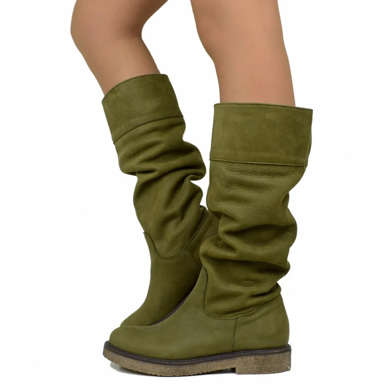 Stivali Donna Camperos Verdi in Pelle Nabuk Made in Italy