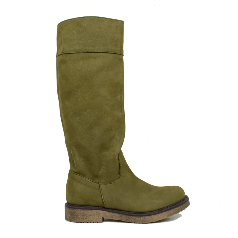 Stivali Donna Camperos Verdi in Pelle Nabuk Made in Italy