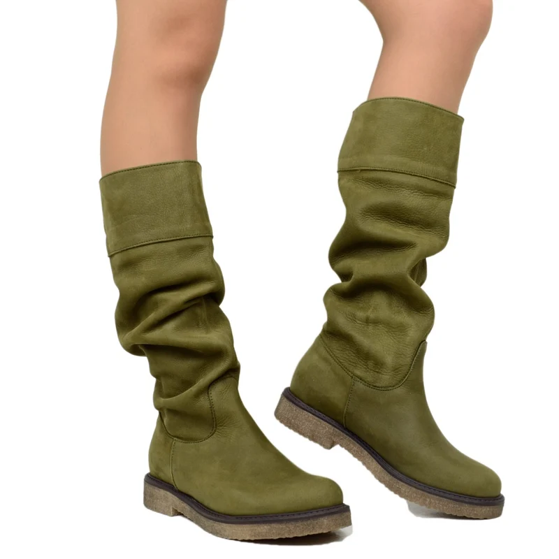 Stivali Donna Camperos Verdi in Pelle Nabuk Made in Italy