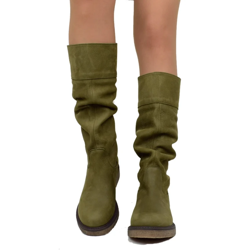 Stivali Donna Camperos Verdi in Pelle Nabuk Made in Italy