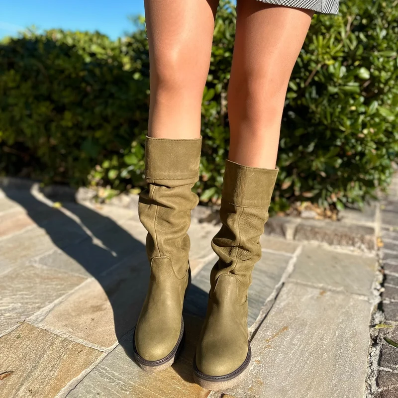 Stivali Donna Camperos Verdi in Pelle Nabuk Made in Italy