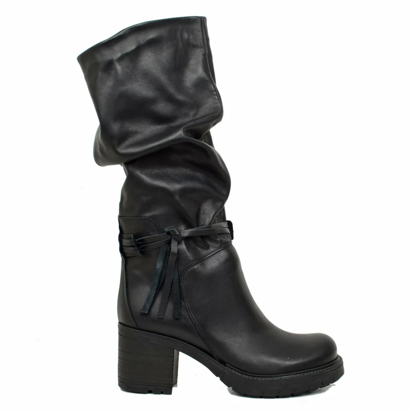 Stivali Biker Donna Made in Italy in Pelle Neri con Lacci