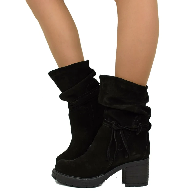 Stivali Donna Biker Made in Italy con Lacci in Pelle Scamosciata