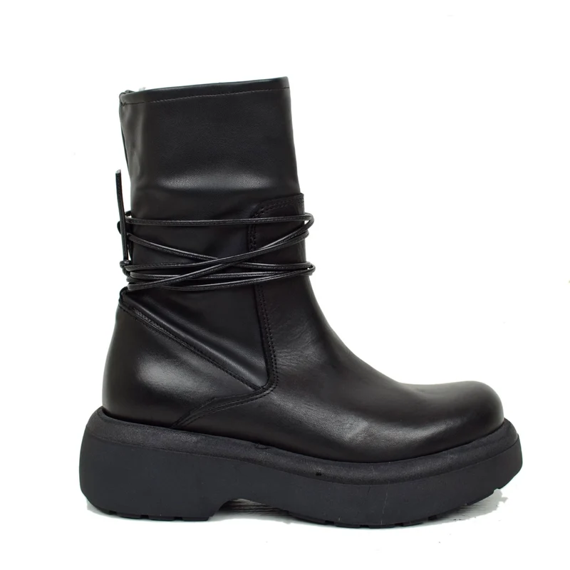 Stivaletti Donna Platform Elasticizzati Neri con Lacci