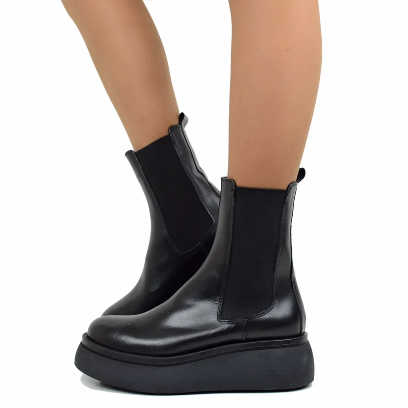 Stivaletti Beatles Donna Neri Made in Italy Platform