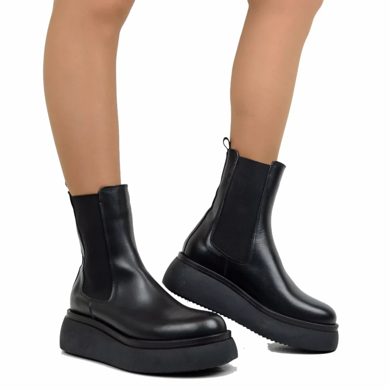 Stivaletti Beatles Donna Neri Made in Italy Platform