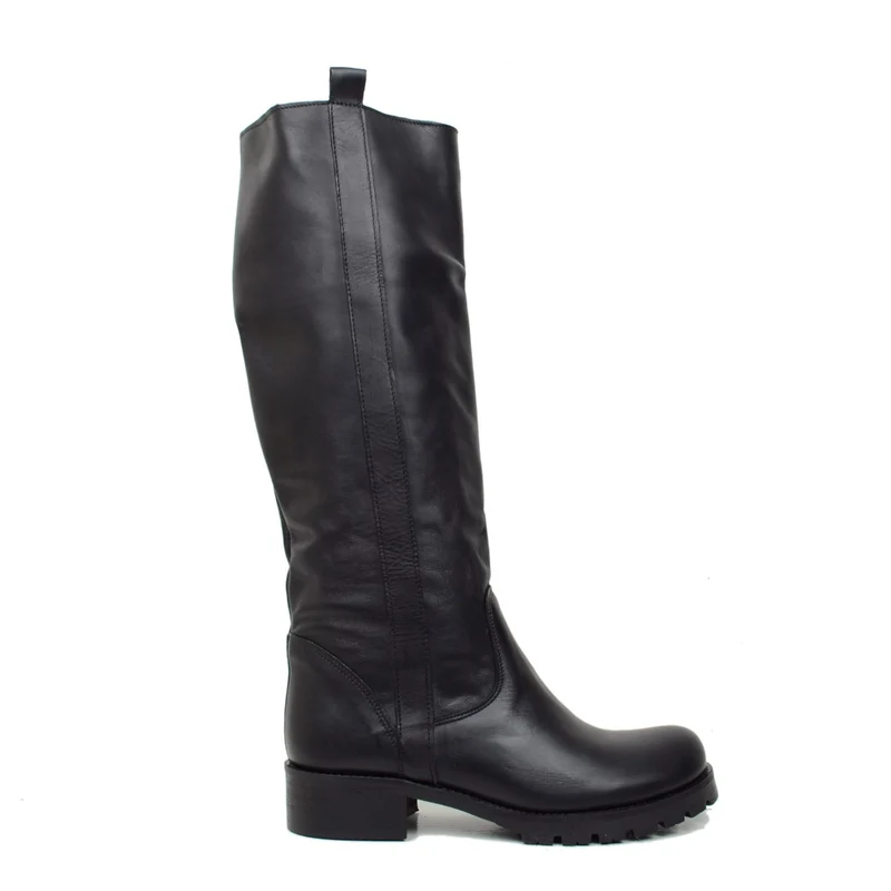 Stivali Donna in Pelle Neri Fondo in Gomma Made in Italy