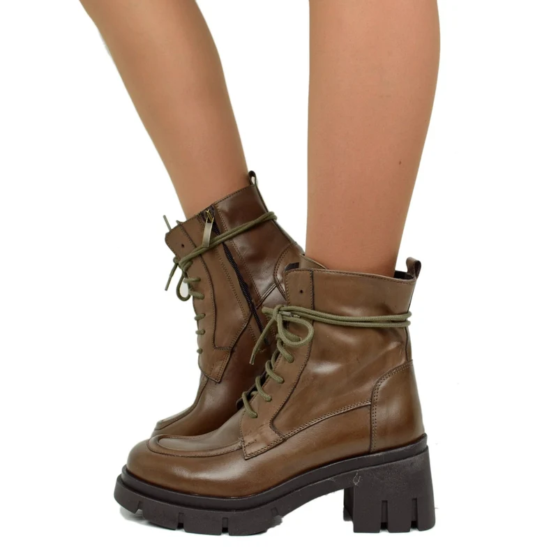 Polacchino Brogue Donna in Pelle Marroni con Cuciture Made in Italy