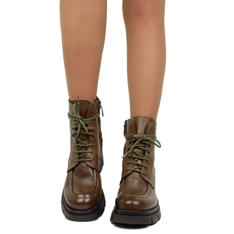 Polacchino Brogue Donna in Pelle Marroni con Cuciture Made in Italy